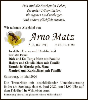 Todesanzeige von Arno Matz von UEL