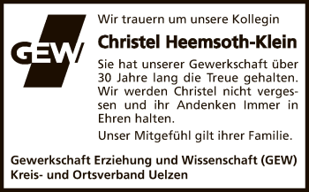Todesanzeige von Christel Heemsoth-Klein von UEL
