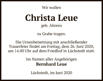 Todesanzeige von Christa Leue von UEL