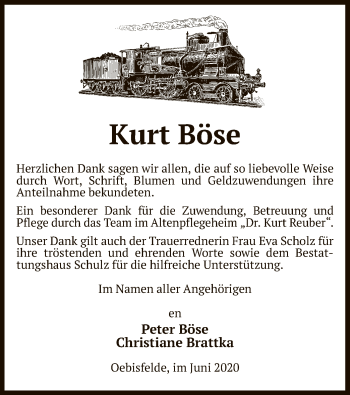 Todesanzeige von Kurt Böse von UEL