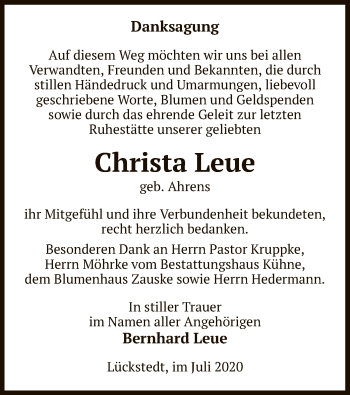 Todesanzeige von Christa Leue von UEL