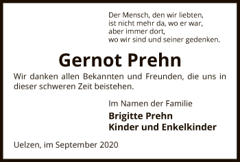 Todesanzeige von Gernot Prehn von UEL