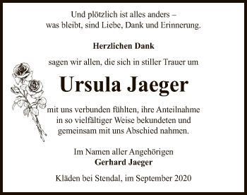 Todesanzeige von Ursula Jaeger von UEL