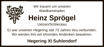 Todesanzeige von Heinz Sprögel von UEL