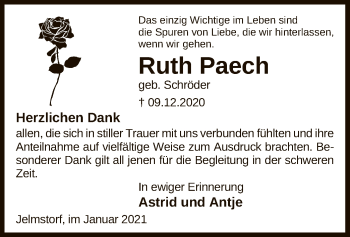 Todesanzeige von Ruth Paech von UEL