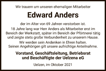 Todesanzeige von Edward Anders von UEL