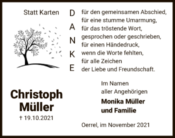 Todesanzeige von Christoph Müller von UEL