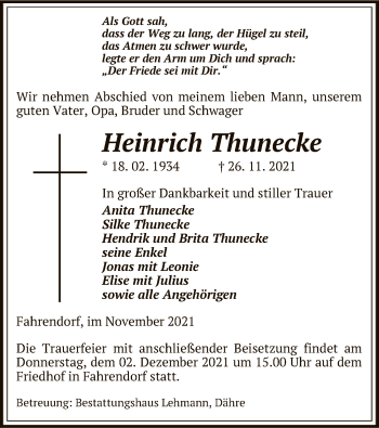 Todesanzeige von Heinrich Thunecke von UEL