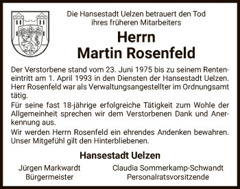 Todesanzeige von Martin Rosenfeld von UEL