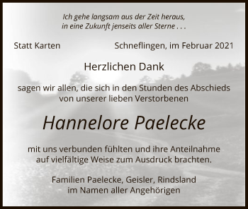 Todesanzeige von Hannelore Paelecke von UEL