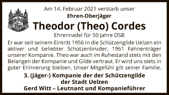 Todesanzeige von Theodor Cordes von UEL