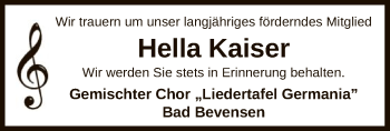 Todesanzeige von Hella Kaiser von UEL