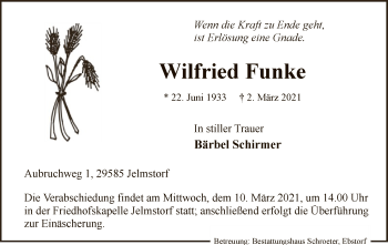 Todesanzeige von Wilfried Funke von UEL