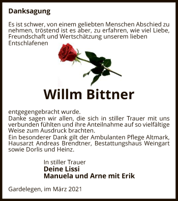 Todesanzeige von Willm Bittner von UEL