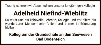 Todesanzeige von Adelheid Niefind-Wieblitz von UEL
