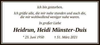 Todesanzeige von Heidi Münster-Duis von UEL