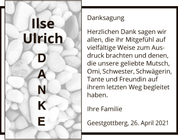 Todesanzeige von Ilse Ulrich von UEL