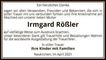 Todesanzeige von Irmgard Rößler von UEL