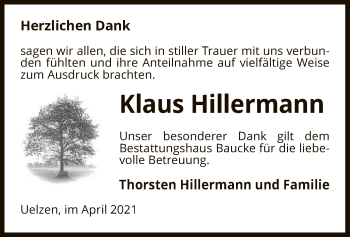 Todesanzeige von Klaus Hillermann von UEL