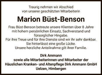 Todesanzeige von Marion Büst-Benson von UEL