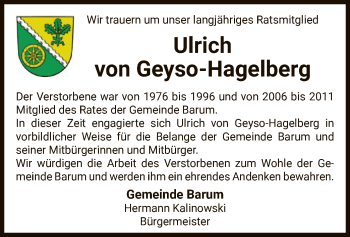 Todesanzeige von Ulrich von Geyso-Hagelberg von UEL