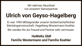 Todesanzeige von Ulrich von Geyso-Hagelberg von UEL