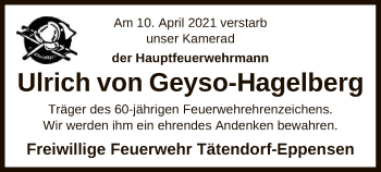 Todesanzeige von Ulrich von Geyso-Hagelberg von UEL
