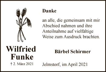 Todesanzeige von Wilfried Funke von UEL