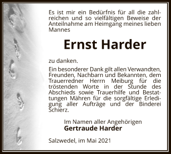 Todesanzeige von Ernst Harder von UEL