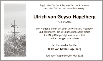 Todesanzeige von Ulrich von Geyso-Hagelberg von UEL
