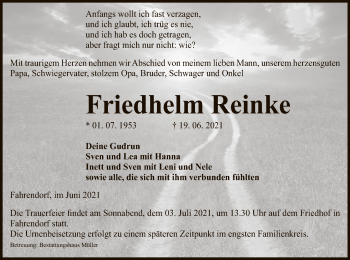 Todesanzeige von Friedhelm Reinke von UEL