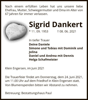Todesanzeige von Sigrid Dankert von UEL