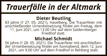 Todesanzeige von Totentafel vom 02.06.2021 von UEL