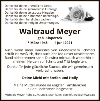 Todesanzeige von Waltraud Meyer von UEL