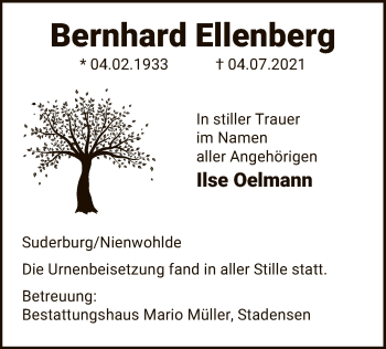 Todesanzeige von Bernhard Ellenberg von UEL