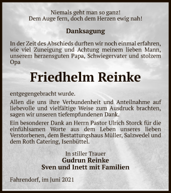 Todesanzeige von Friedhelm Reinke von UEL