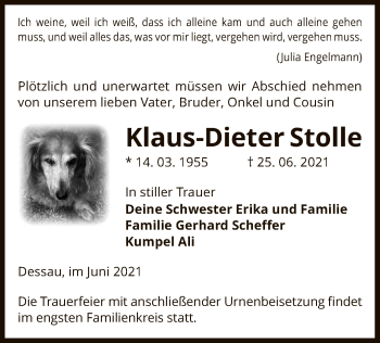 Todesanzeige von Klaus-Dieter Stolle von UEL