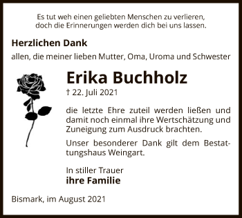 Todesanzeige von Erika Buchholz von UEL