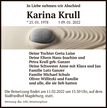 Todesanzeige von Karina Krull von UEL