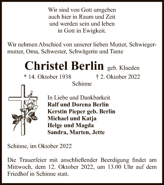 Todesanzeige von Christel Berlin von UEL