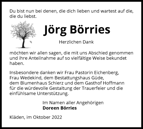 Todesanzeige von Jörg Börries von UEL