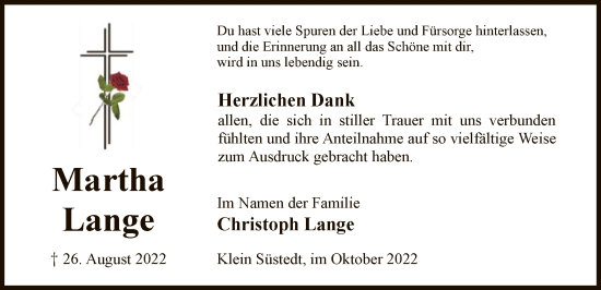 Todesanzeige von Martha Lange von UEL