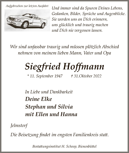 Todesanzeige von Siegfried Hoffmann von UEL