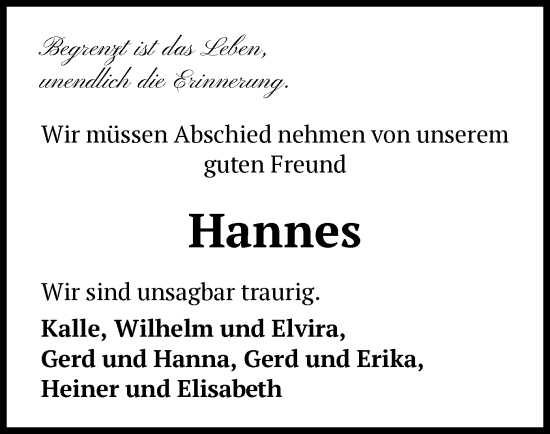 Todesanzeige von Hannes  von UEL