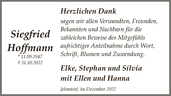 Todesanzeige von Siegfried Hoffmann von UEL