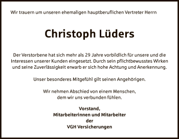 Todesanzeige von Christoph Lüders von UEL