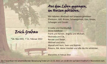 Todesanzeige von Erich Grabau von UEL