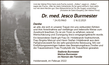 Todesanzeige von Jesco Burmester von UEL