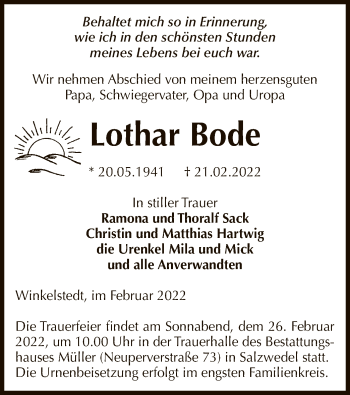 Todesanzeige von Lothar Bode von UEL