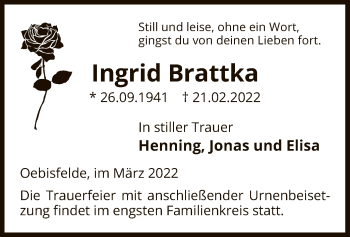 Todesanzeige von Ingrid Brattka von UEL